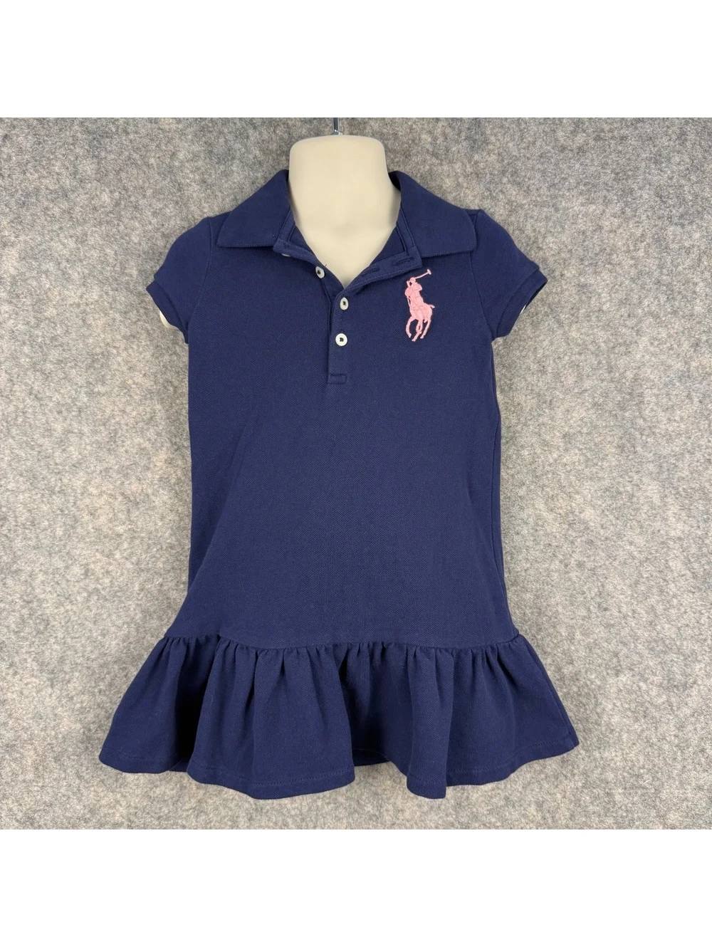 Polo Ralph Lauren Short Sleeve Polo Dress Navy Blue Pink Girl’s 3T Stretch 663